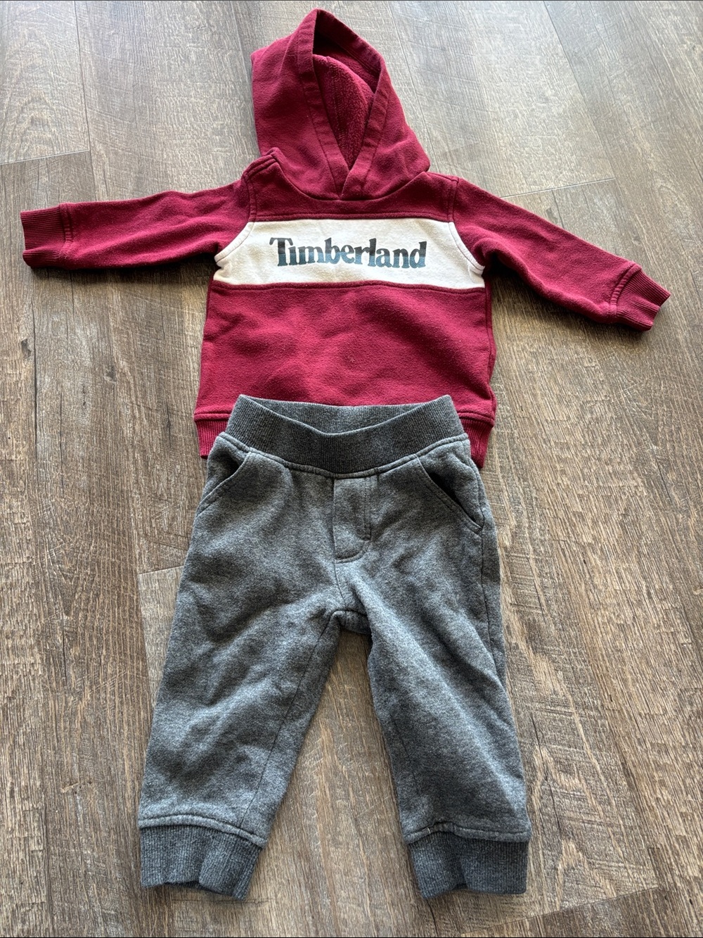 Timberland Maroon Hoodie with Gray Joggers - Kids Two-Piece Set